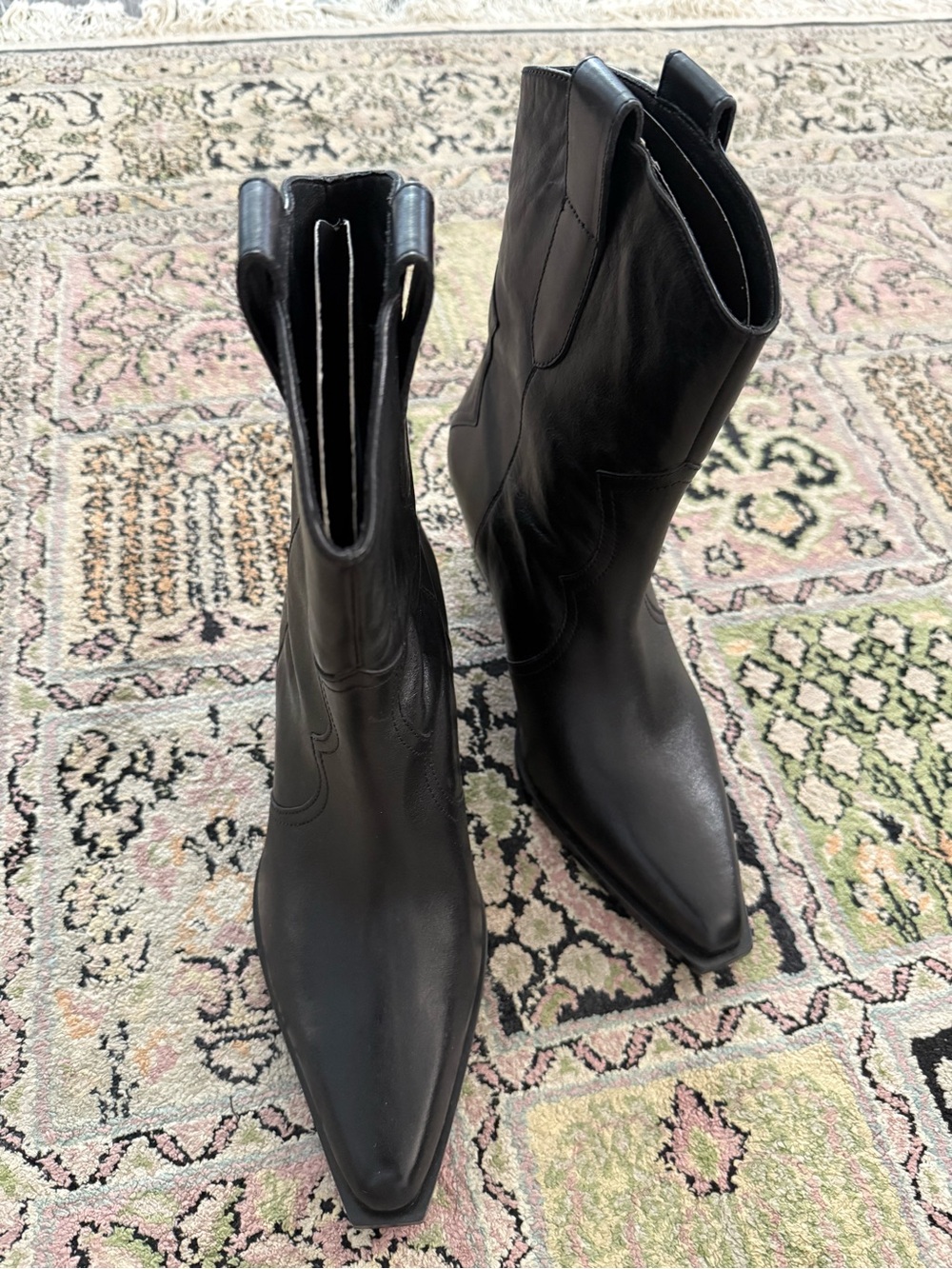 Free People Cat Nap Black Leather Pointed Toe Booties